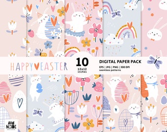 Easter digital paper, Spring digital paper, Easter seamless file, Easter bunny printable paper