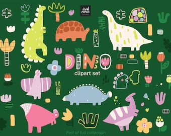Modern Dinosaur Clipart Set | Abstract Dino PNG Bundle for Kids Stickers, Crafts, Party Decor