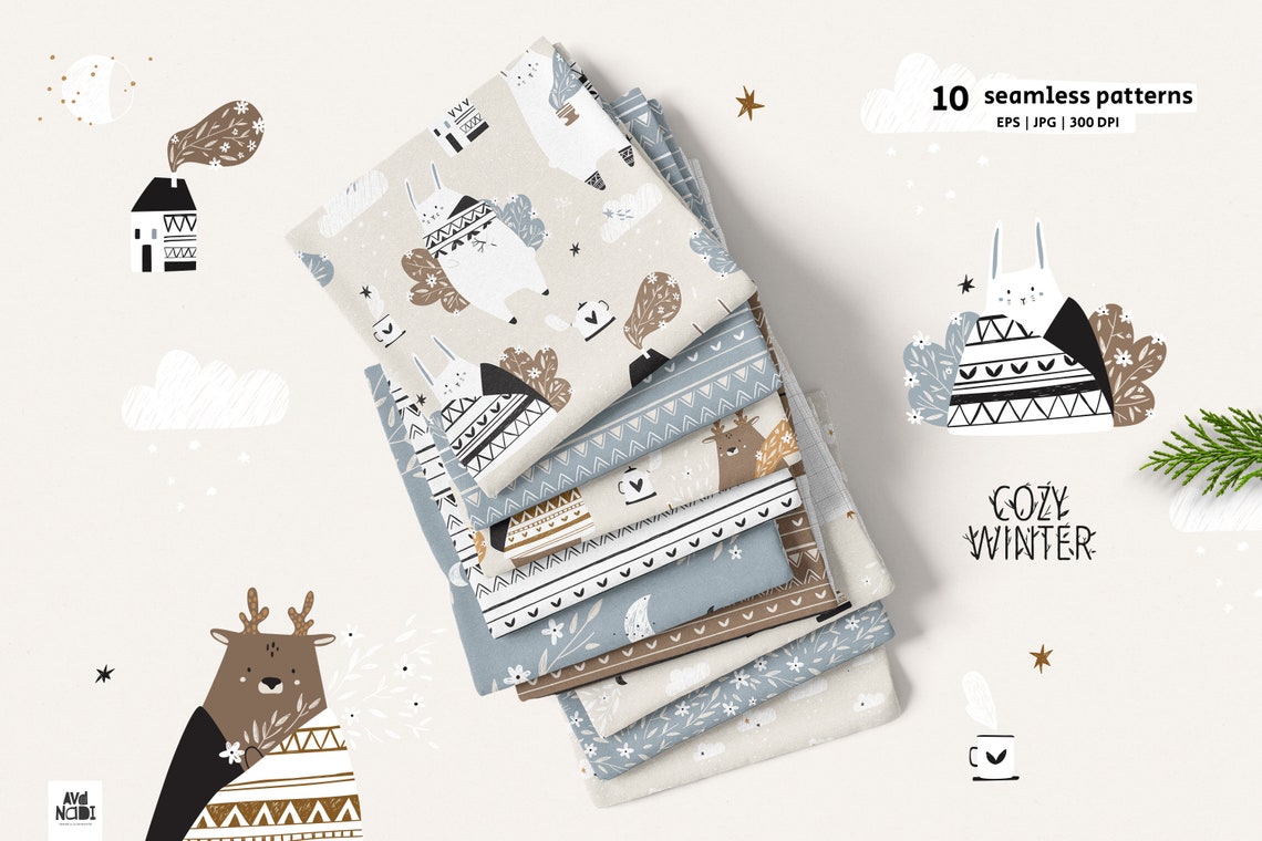 Winter Digital Paper, Cozy Winter Seamless Pattern, Woodland Animals ...