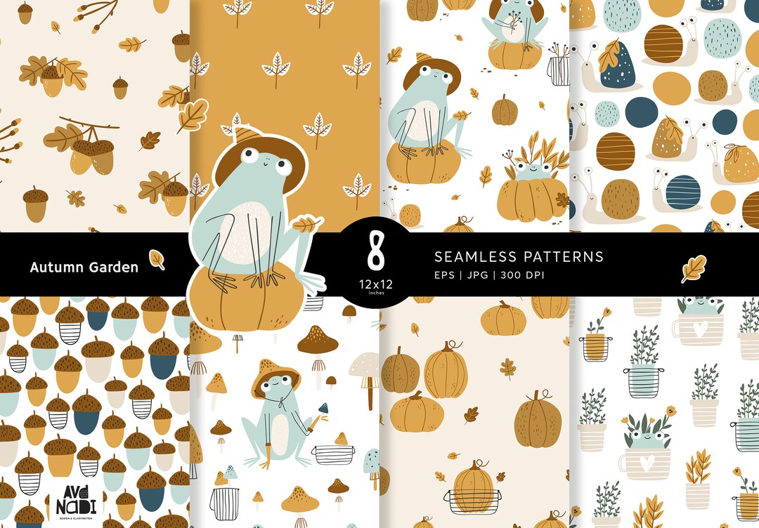 Cute Frog Seamless Pattern, Autumn Digital Paper (commercial Use) - Etsy