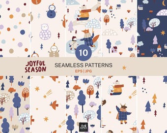 Winter Seamless Patterns, Scandinavian Digital Paper, Christmas Patterns, Kids Fabric