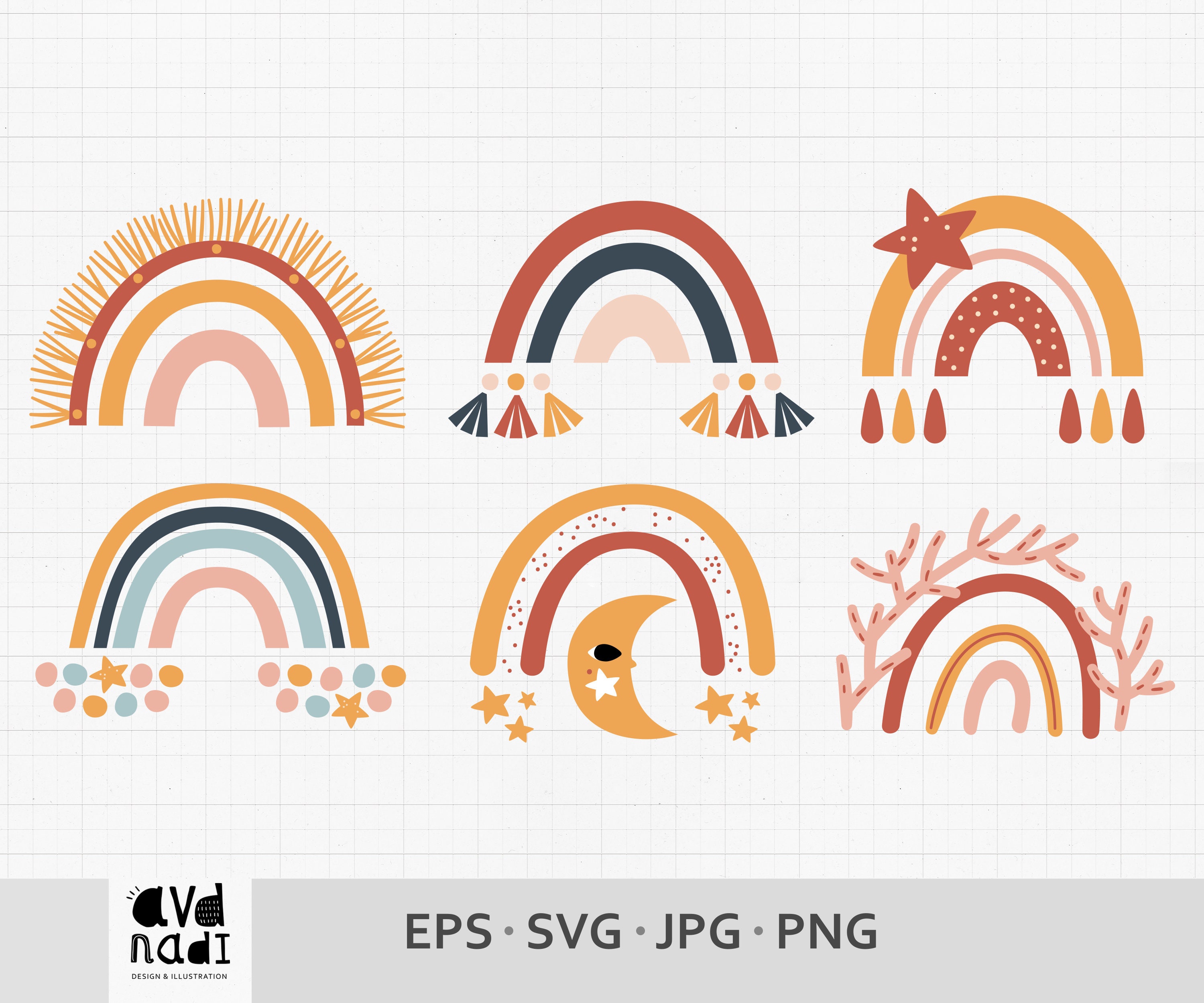 Boho Rainbow Clipart Rainbow Svg Baby Boho Clipart Modern - Etsy