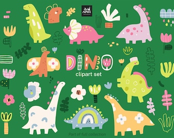 Colorful Abstract Dino Clipart Set | Cute Dinosaur PNG Bundle for Kids Crafts, Stickers, Nursery Art, Scrapbooking