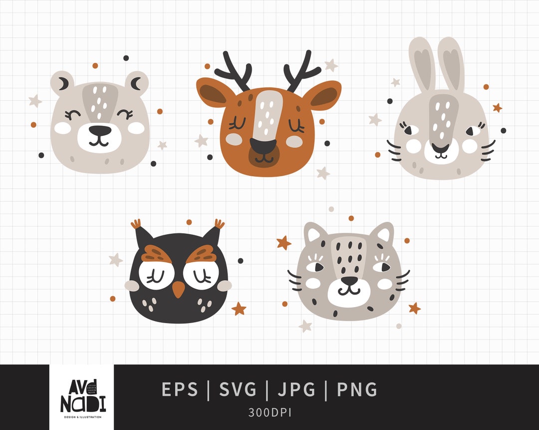 Animal Face SVG, Owl Svg File Bear Svg Deer Svg, Animal Face Clipart