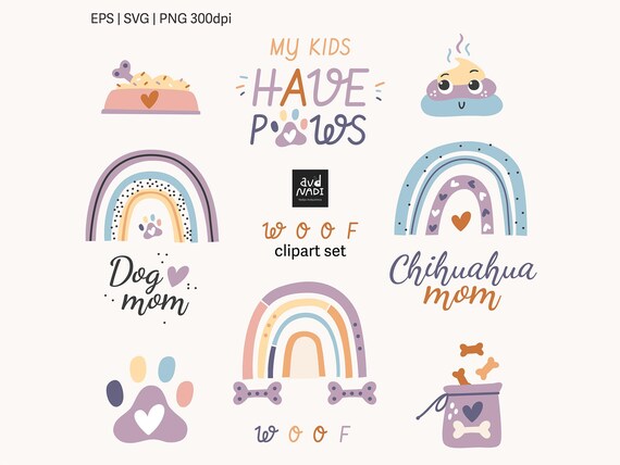 Dog Mom Clipart Set, Rainbow Puppy Graphics (SVG, PNG)