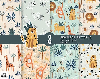 Safari Animals Seamless Pattern, Jungle Theme (Digital Paper)