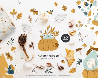 Fall clipart, Cute frog png files, Fall digital paper, Autumn vector art, Fall seamless pattern, Pumpkin clipart