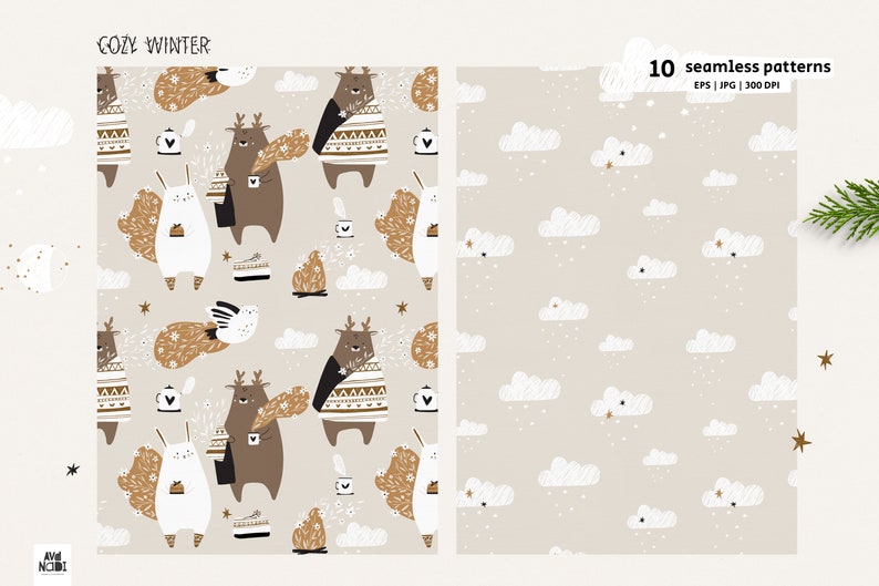 Winter Digital Paper, Cozy Winter Seamless Pattern, Woodland Animals ...