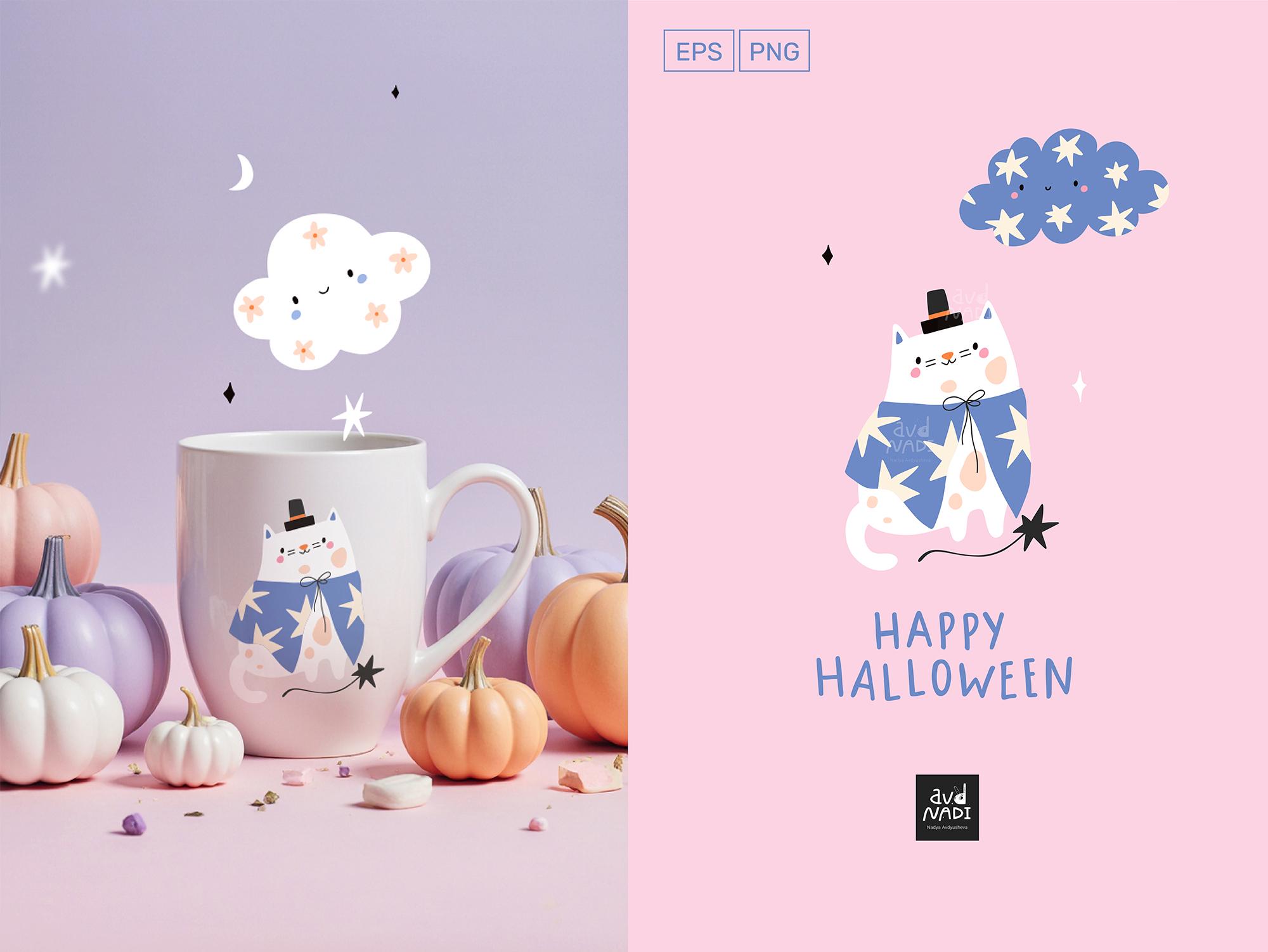 Cute Halloween Cats Clipart Set | Pastel Kawaii Halloween PNG EPS ...