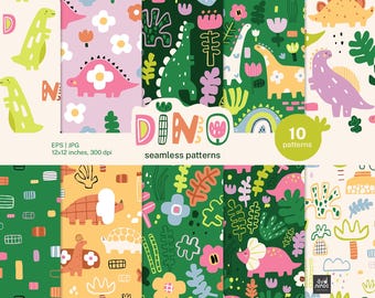Cute Dino Digital Paper | 10 Seamless Dinosaur Patterns for Kids Crafts & Party Decor