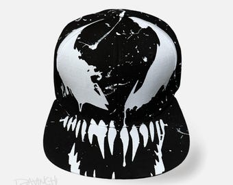 Handmålad Monster Snapback Svartvit Streetwear-keps Anpassad gotisk bärbar konstkeps gåva