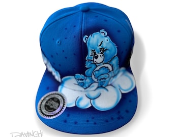 Handmålad airbrushed Care Bears Snapback-keps - Unik bärbar konst
