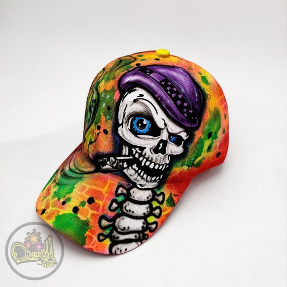 Hand painted skull hat Skull & Floral Hand Painted Tan Vegan Suede Hat Large - Etsy main image 2