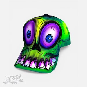 Neon Skull Hat, Hand Painted Airbrush Hat, Gothic Trucker Cap, Alternative Streetwear Gift