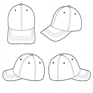 May include: Four different views of a plain baseball cap. The cap is white and has a curved brim. The cap has a stitched seam down the center of the crown.