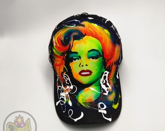 Marilyn Monroe cap, Hand painted cap available in our store for worldwide shipping