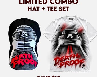 Dödssäker hatt och t-shirt-set, handmålat matchande paket, anpassat streetwear-presentset, handgjord keps och t-shirt-kombination