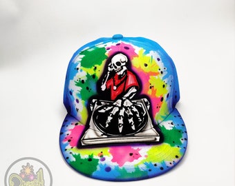 Dj skeleton cap, Hand painted cap available in our store for worldwide shipping