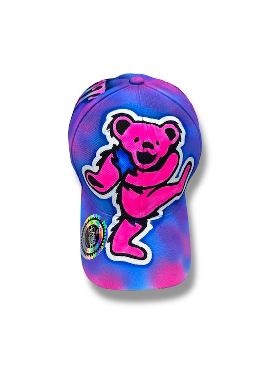 Dancing Bear Cap Not Fade Away Hand Painted Hat Urban Psychedelic Graffiti Style Unique Adjustable Streetwear Art Gift