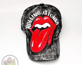 Rock Tongue Hat, Hand Painted Airbrush Cap, Gothic Trucker Hat, Red Lips Streetwear Snapback Gift
