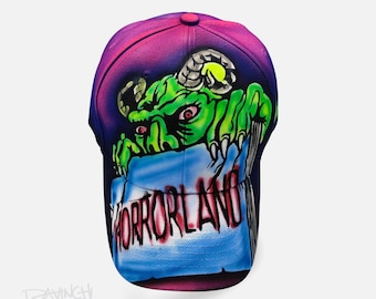 Goosebumps HorrorLand Hat, Hand Painted Horror Cap, Retro 90s Snapback, Spooky Streetwear Gift