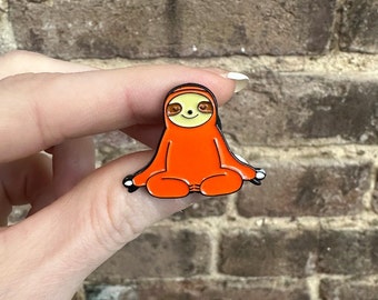 Orange Meditating Sloth Enamel Lapel Pin