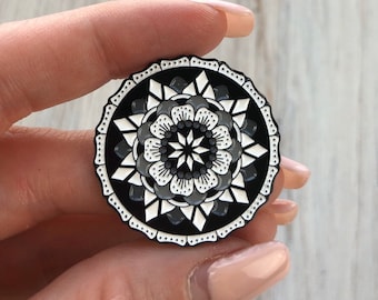 Black and White Mandala Enamel Pin