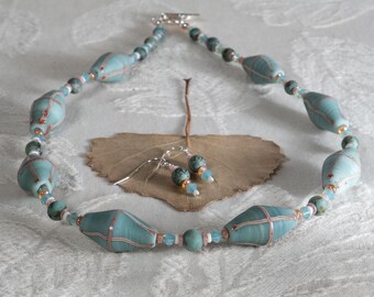 International Trade Accord Necklace and Earrings, Glass and Gemstone Beads from Around the World