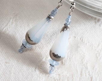 Blue Moon Beam Teardrop Earrings, Czech Glass and Sterling Silver