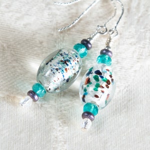Vintage German Foil Lampwork Glass &quot;Confetti&quot; Earrings