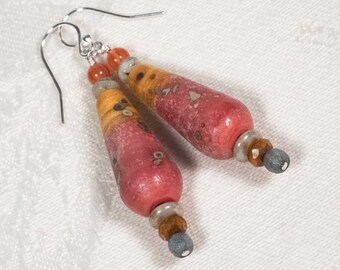 Artisan Raku Teardrop Earrings, "Desert Sunset"