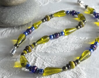 Modern Geometry Necklace, All Glass in Strong Shapes and Sophisticated Colors, Sterling Magnetic Clasp