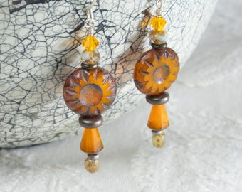 Sun Worshiper Earrings, Mixed Glass and Sterling Silver