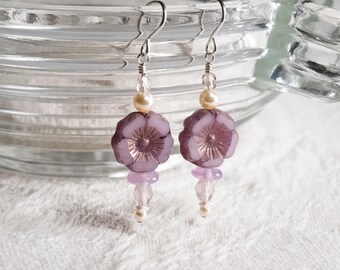 Primrose Posies Earrings, Czech Glass Flowers with Swarovski  Pearls