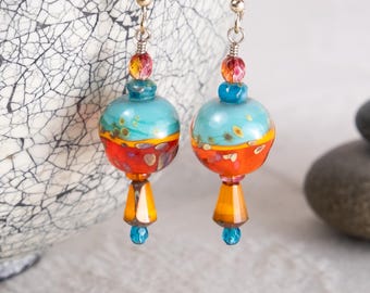 Artisan Lampwork Earrings, "Angel’s Landing Canyon" Nuggets