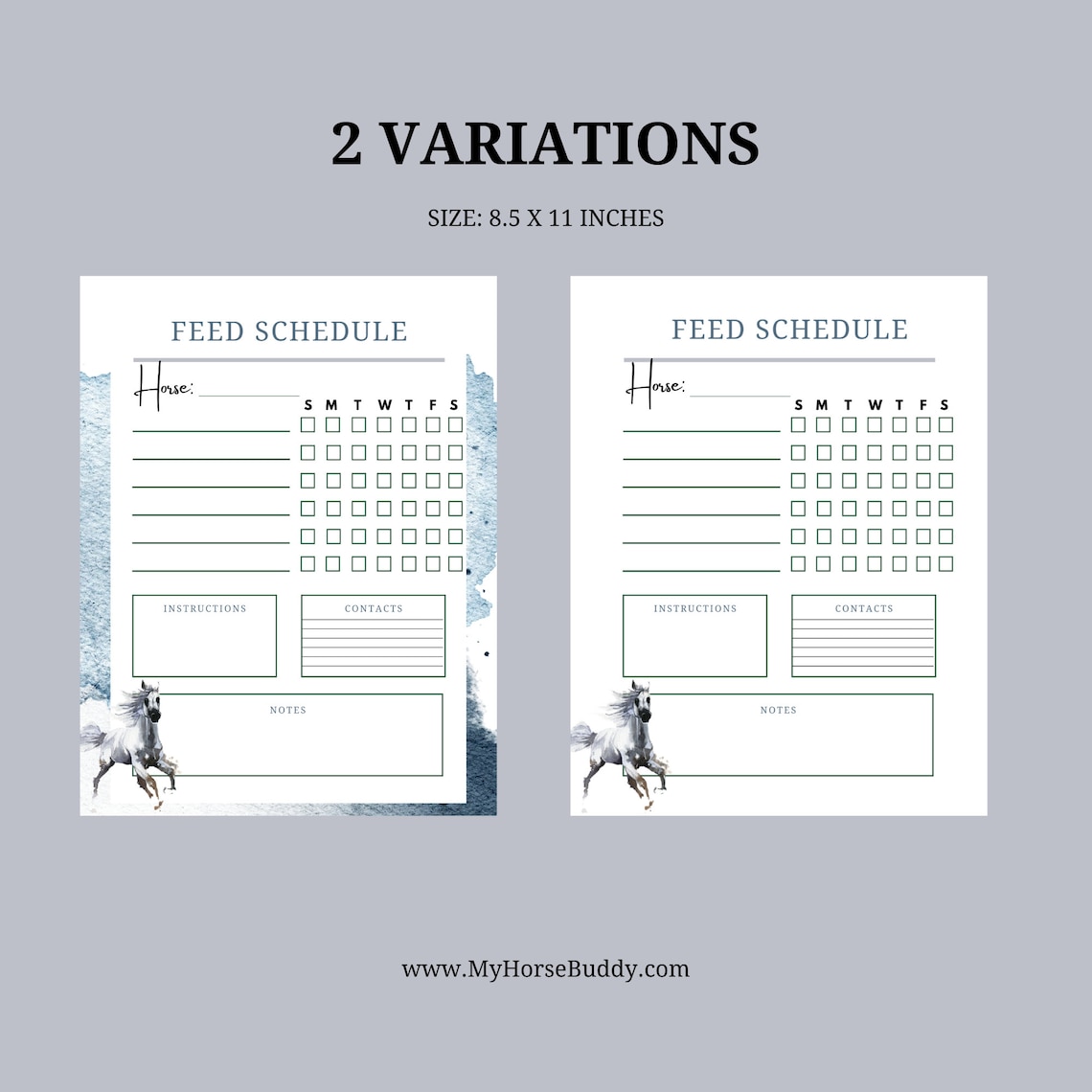 Horse Feeding Schedule Digital Download Simple Horse Feed Tracker