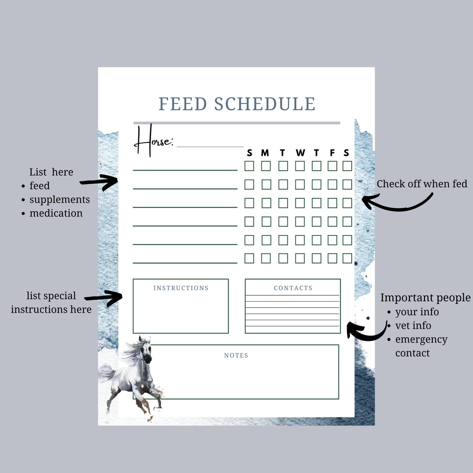 Horse Feeding Schedule Digital Download Simple Horse Feed Tracker