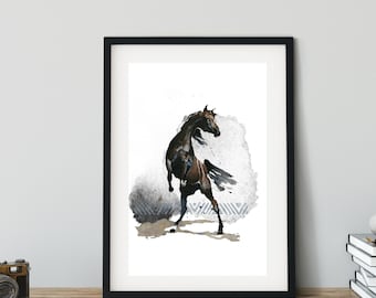 Wild Horse watercolor Printable Rearing Horse Printable Wall Decor Gift For Horse Lover Equine Art