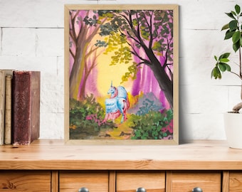 Unicorn Wall Art Printable| Watercolor Unicorn In Forest | Unicorn Nursery| Mythology Art| Fairytale Art| Fairytale Print