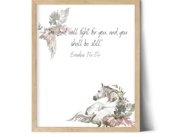 Horse Bible Verse Digital Download Watercolor Horse Christian Wall Art Minimalist Scripture Religious Quote Christian Wall Decore