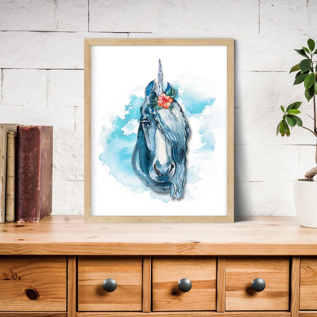 Unicorn Wall Art Printable Watercolor Unicorn Head Unicorn Nursery