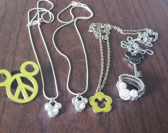 Mickey Mouse Jewelry Lot, 6 Pieces of Licensed Disney Jewelry, Mickey Fashion Jewelry,  1 Ring, 1 Pin, 4 Necklaces