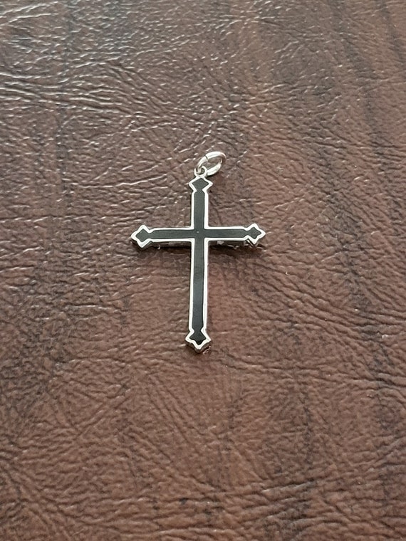 Sterling Silver and Enameled Cross Pendant, Vintag