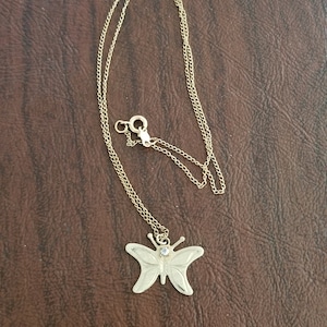 Vintage Curtis Jewelry Mfg. Gold-Filled Butterfly Necklace, 1/20 14K G.F. Butterfly Necklace with Small Stone, Signed D.E.C