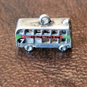 Vintage Sterling Silver and Enameled London Double Decker Bus, LondonEngland #7 Bus Charm, London Souvenir, Travel Charm