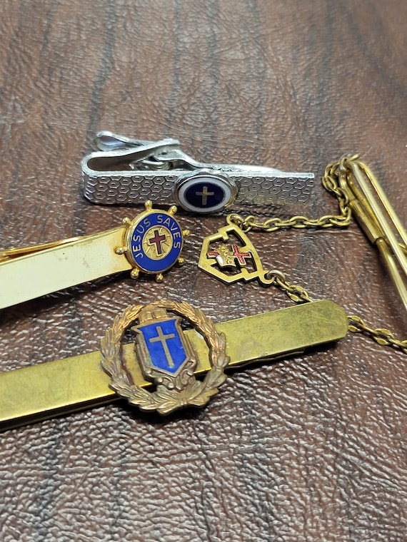 Vintage Lot of 4 Religious Tie Bars/Clips, Gold-T… - image 10