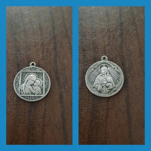 Penin Poncet Religious Medal, Virgin Mary and Sacred Heart Medal, &quot;Mater Boni Consilli,&quot; Our Lady of Good Counsel & Jesus Sacred Heart