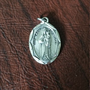 Vintage Creed Sterling Silver Religious Medal/Pendant, Our Lady of Maryknoll Medal, Two-Sided Medal with Virgin Mary and Sacred Heart