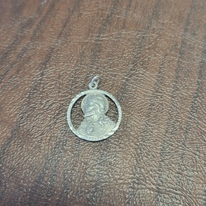 Vintage Sacred Heart of Jesus Medal/Pendant, Beautifully Detailed Image of Jesus, Open Cut Design Sterling Religious Pendant