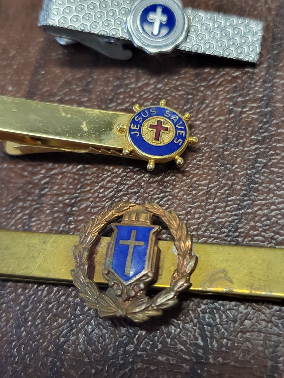 Vintage Lot of 4 Religious Tie Bars/Clips, Gold-T… - image 7